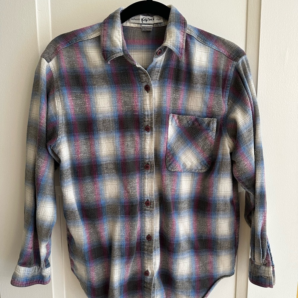 Vintage Blue and Purple Plaid Flannel Button Down Shirt